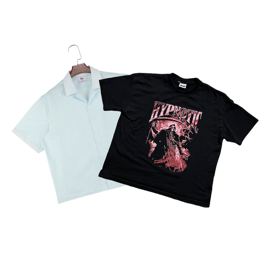 "hyp" Button Up + "The Scythe" Tee (Red)