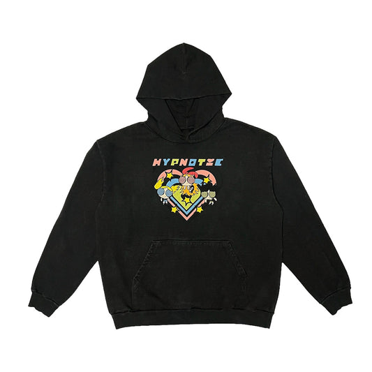 Hypnotic Clothing PPG black graphic hoodie featuring colorful character artwork, streetwear hoodie product photo on white background.